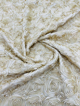Rosette 3D Satin Polyester Fabric - 3D Rosette Design, 54" Width (1 Yard)