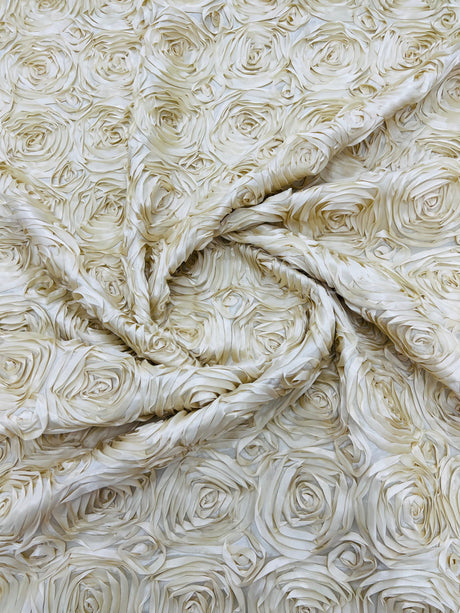 Rosette 3D Satin Polyester Fabric - 3D Rosette Design, 54" Width (1 Yard)