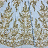 Exquisite Bridal Elegance Beaded Corded Embroidered Lace Fabric - White, Ivory, Silver, Gold, 51" Width (1 Yard)