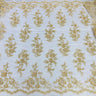 1 Yard Exquisite White Hand-Beaded Corded Bridal Lace Fabric on Net Mesh 51 inch Width