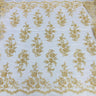 1 Yard Exquisite Beaded and Corded Bridal Lace Fabric Embroidered on 100% Polyester Net Mesh White