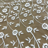 Embroidered Lace Fabric Ivory Mesh