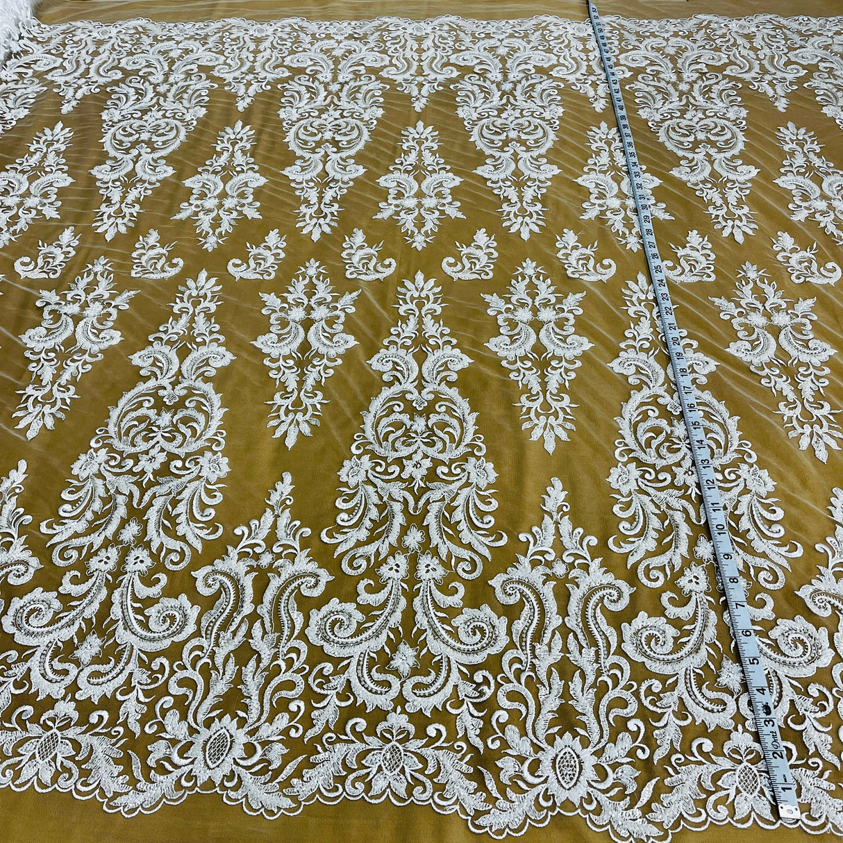 Beaded Embroidered Lace Mesh Off White