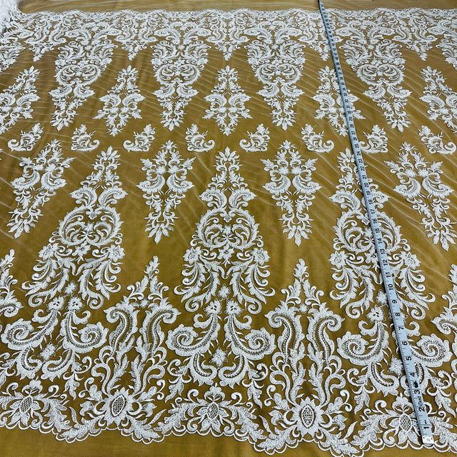 Beaded Embroidered Lace Mesh Off White