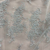 1 Yard Silver Corded Bridal Lace Fabric Embroidered on Polyester Net Mesh for Wedding and Evening Gowns – 54"