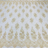 1 Yard Luxurious Corded Lace Fabric Embroidered on 100% Polyester Net Mesh White