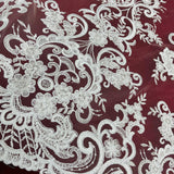 Ethereal Elegance Beaded Corded Bridal Embroidered Lace Polyester Fabric - White, Gold, Ivory, Silver, Rose Gold, 54" Width (1 Yard)
