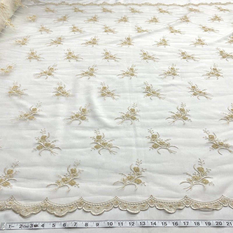 Beaded Lace Fabric Antique Gold