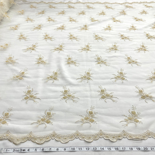 Beaded Lace Fabric Antique Gold