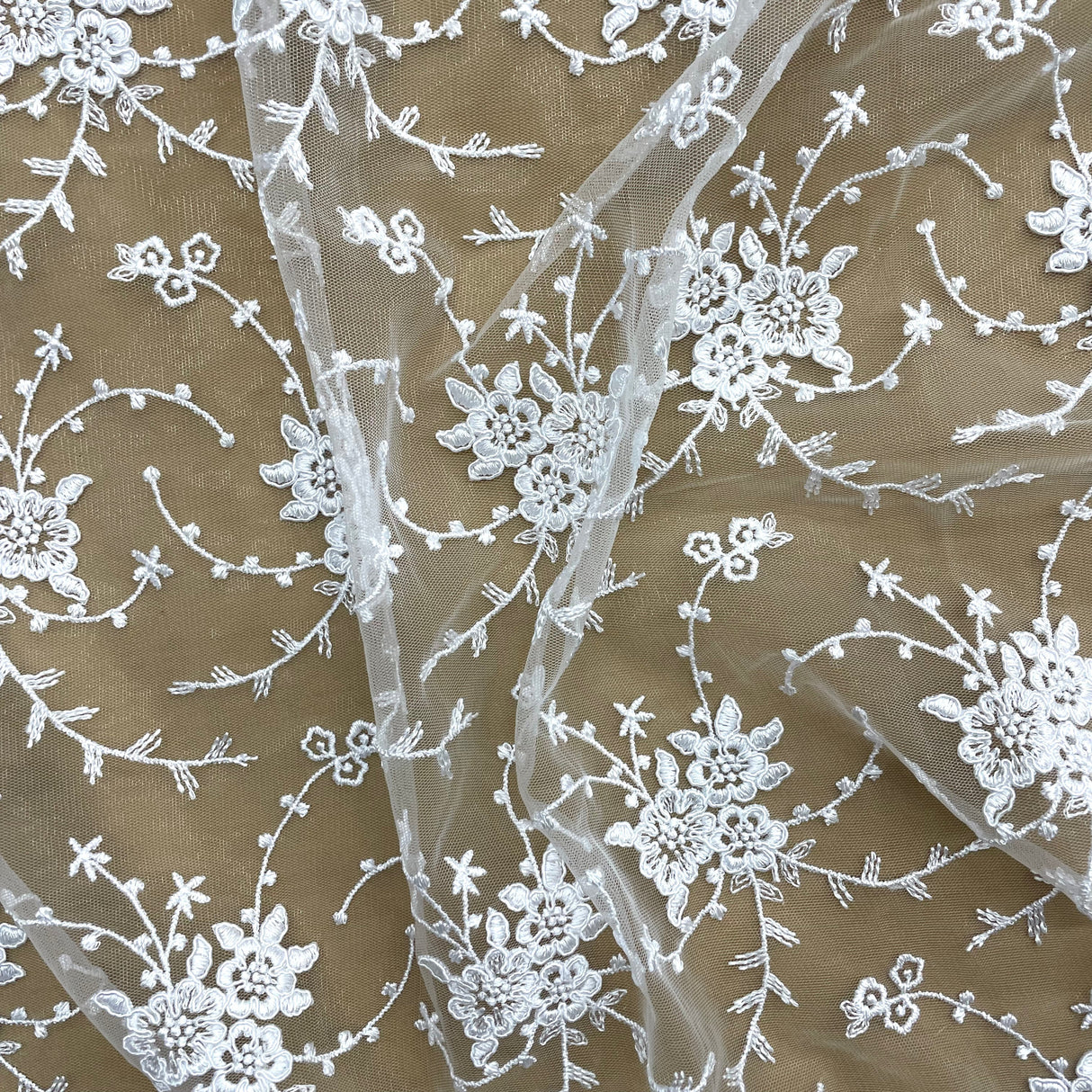 Corded Bridal Lace Fabric Ivory Mesh