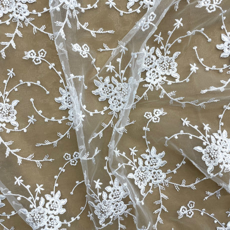 Corded Bridal Lace Fabric Ivory Mesh