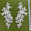 Beaded Corded Floral Lace Applique on Polyester Net Mesh