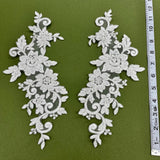 Beaded Corded Floral Lace Applique on Polyester Net Mesh