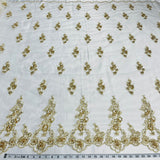 1 Yard Beaded and Corded Bridal Lace Fabric Embroidered on Polyester Net Mesh 54 inch Width