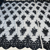 1 Yard Beaded Corded Lace Fabric Embroidered 100 Percent Polyester Net Mesh 56 inch Width
