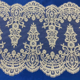 Embroidered Lace Trim White Silver