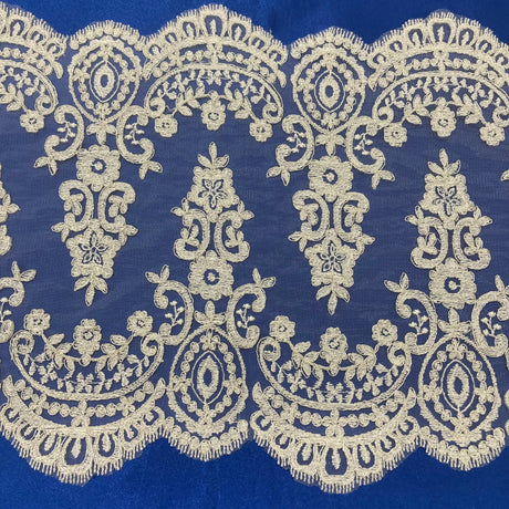Embroidered Lace Trim White Silver