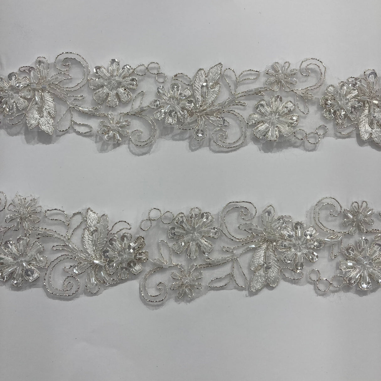 Beaded Corded Lace Trim on Polyester Organza