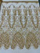 Wing Feather Damask Beaded Lace Fabric - Feather Damask, Beaded Mesh Lace, 50-54" Width (1 Yard)
