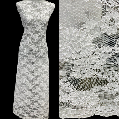 Corded Bridal Lace Fabric 54" Floral Embroidered Net Mesh