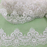 Corded Lace Trimming Embroidered On 100 Percent Polyester Net Mesh Fabric - Gold Metallic, Ivory With Silver, Ivory, Silver Metallic, White With Silver, White, 4" Width (1 Yard)