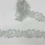 Beaded Lace Trimming Embroidered On 100 Percent Polyester Organza Fabric - Yellow, Silver, Green, Royal Blue, Ivory, 2" Width (1 Yard)