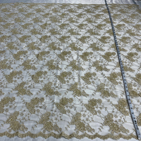 1 Yard Regal Beaded and Corded Lace Fabric Embroidered on Polyester Net Mesh