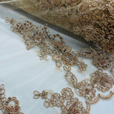 Beaded Corded Floral Lace White Mesh