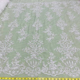 Beaded Lace Fabric Embroidered On 100 Percent Polyester Net Mesh - White, Ivory, Antique Silver, 53" Width (1 Yard)