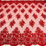 Beaded Corded Lace Fabric - Scalloped Embroidered Metallic Lace, 54" Width (1 Yard)