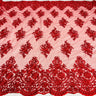 Beaded Corded Lace Fabric - Scalloped Embroidered Metallic Lace, 54" Width (1 Yard)
