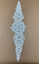Beaded Lace Applique Pearl Rhinestone 12.5" x 3"