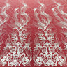 Beaded Lace Fabric - Embroidered On 100 Percent Polyester Net Mesh, Gold, Silver, Ivory, White, 54" Width (1 Yard)