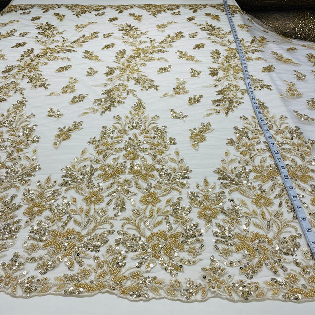 Beaded Lace Embroidered Mesh Gold Silver