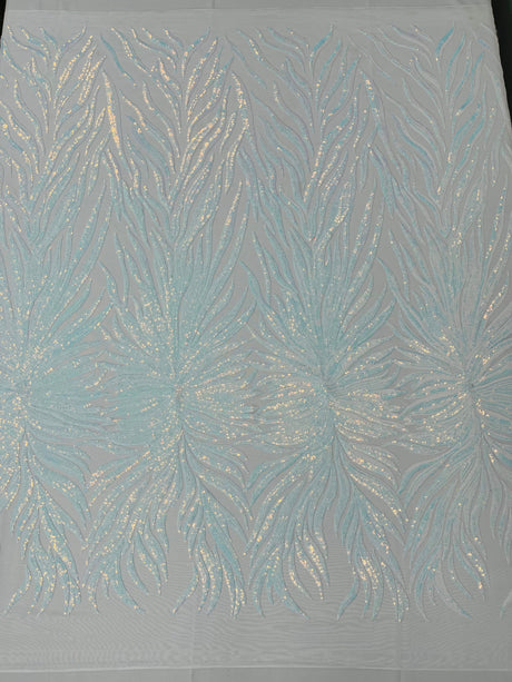 Phoenix Sequin Feather Polyester Fabric - Iridescent Flame Design, 54" Width (1 Yard)