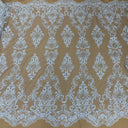 Beaded Lace Fabric Embroidered On 100 Percent Polyester Net Mesh - White, Off White, Silver, Gold, 53" Width (1 Yard)