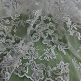 1 Yard Beaded & Corded Bridal Lace Fabric Embroidered on 100% Polyester Net Mesh 53" Wide