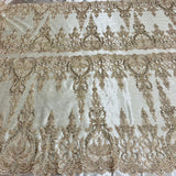 1 Yard Beaded & Corded Bridal Lace Fabric Embroidered on 100% Polyester Net Mesh | Lace USA - Ivory