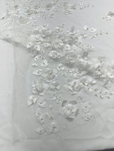 Orquidia 3D Floral Design Embroidered With Pearls Lace Fabric - 3D Floral Mesh Lace, 54" Width (1 Yard)