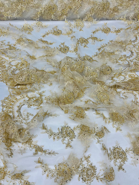 Embroidered Mesh Bridal Lace White