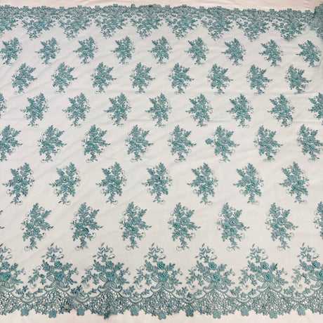 Beaded 3D Floral Lace Fabric Jade 52"