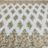 1 Yard Regal Beaded and Corded Lace Fabric with Scallops Embroidered on Polyester Net Mesh
