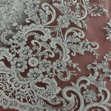 Ethereal Elegance Beaded Corded Bridal Embroidered Lace Polyester Fabric - White, Gold, Ivory, Silver, Rose Gold, 54" Width (1 Yard)