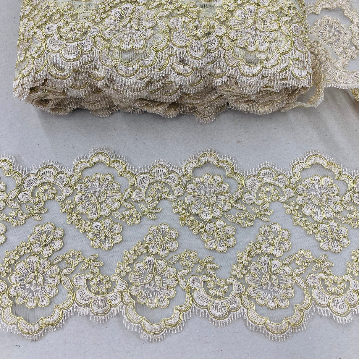 Corded Lace Trim Double-Sided Embroidered