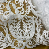 1 Yard Elegant Corded Bridal Lace Fabric Embroidered on 100% Polyester Net Mesh White