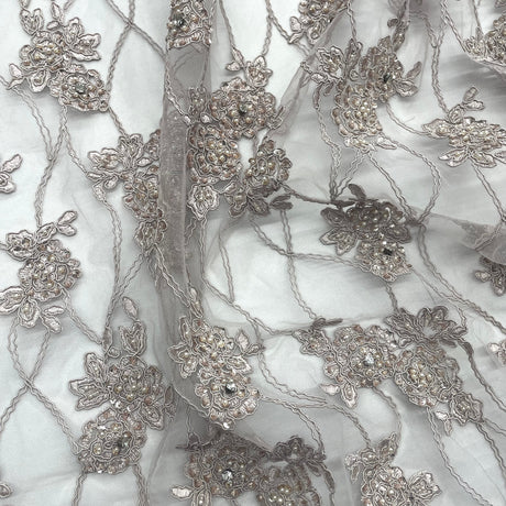Beaded Corded Bridal Lace Nude Mesh