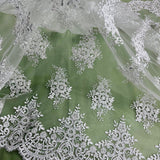 Beaded Corded Lace Fabric on Polyester Net Mesh