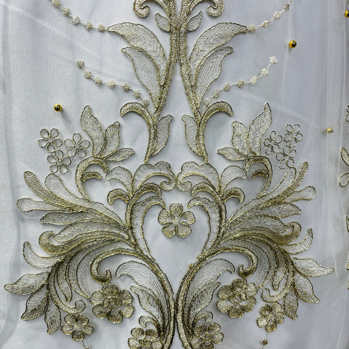 Beaded Corded Bridal Lace Fabric