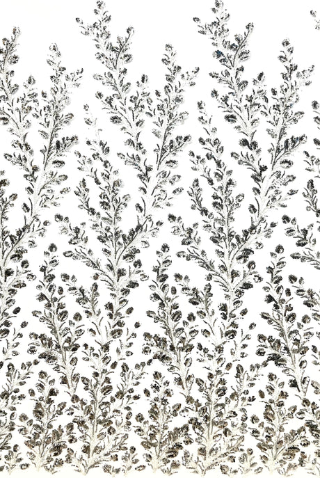 Beaded Sequined Lace Fabric on Polyester Net Mesh