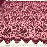 Beaded Corded Bridal Lace Wine